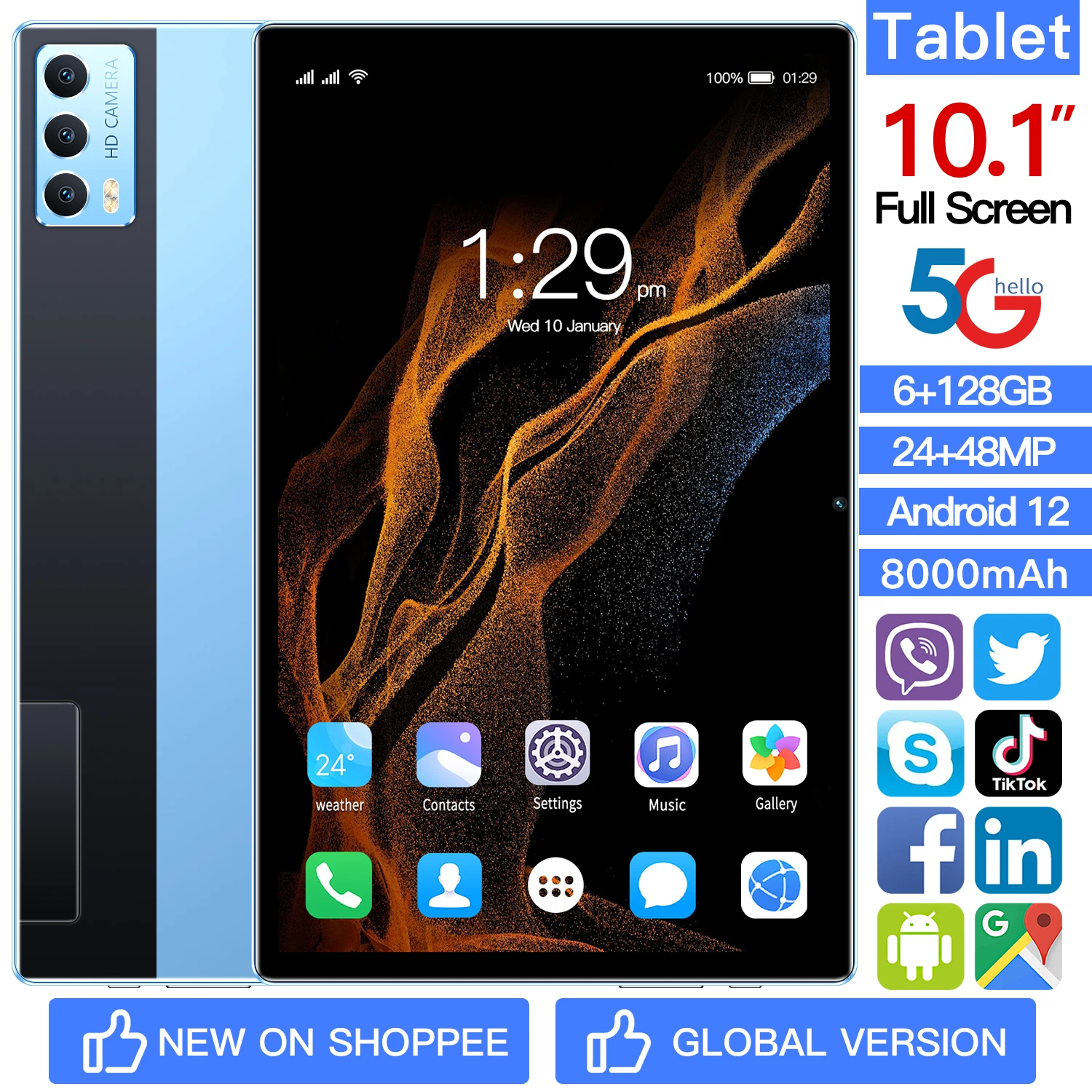 

New Sales 10.1 INCH Classic 4G Phone Call Tablet 6GB RAM DDR3 128GB Andriod 12 Dual SIM Card Quad-Core WIFI Two Camera