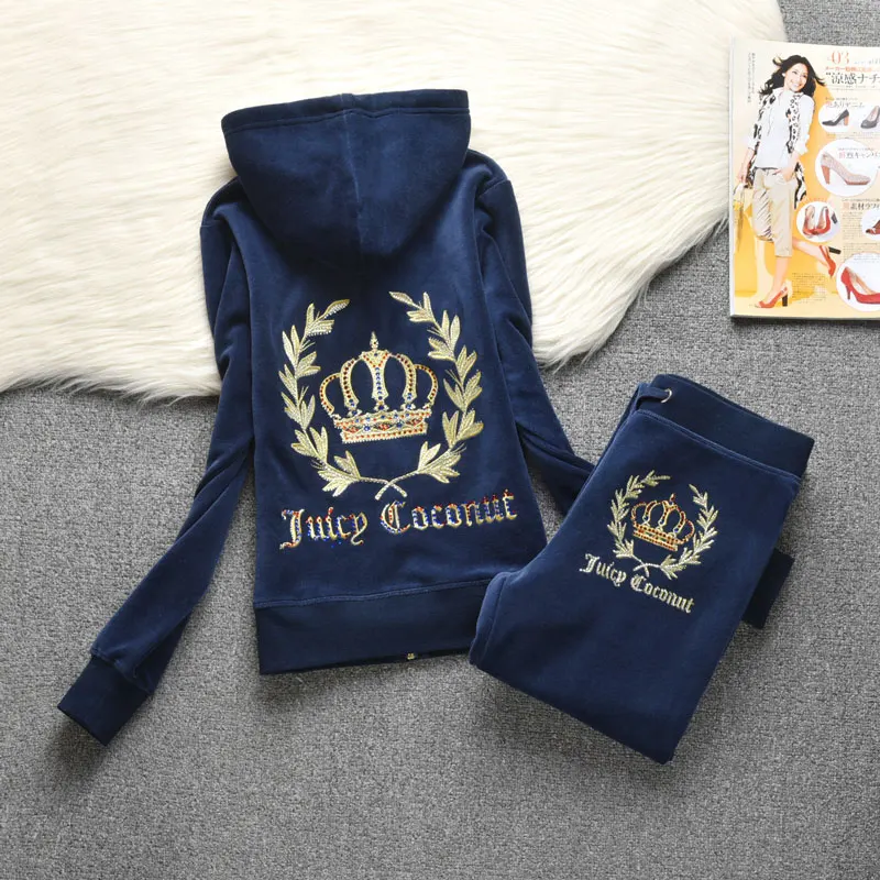 

2023 Fall Winter Women's Tracksuit Y2k Set Pink Color Hoodies Zipper Sweater and Elastic Trousers Suits Velvet 2 Piece Sets Suit