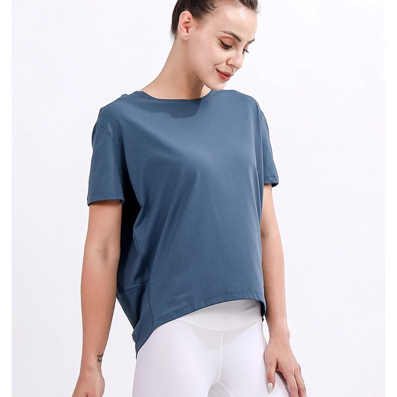 Lulu Women's Summer Short Sleeve T-shirt Fitness Sports Yoga Casual Top Loose Breathable Tops Sports Shirts With Logo