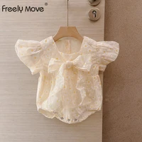 freely move o neck bodysuits fly sleeve summer clothing baby girl cotton soft romper girls jumpsuit cute bow infant clothes