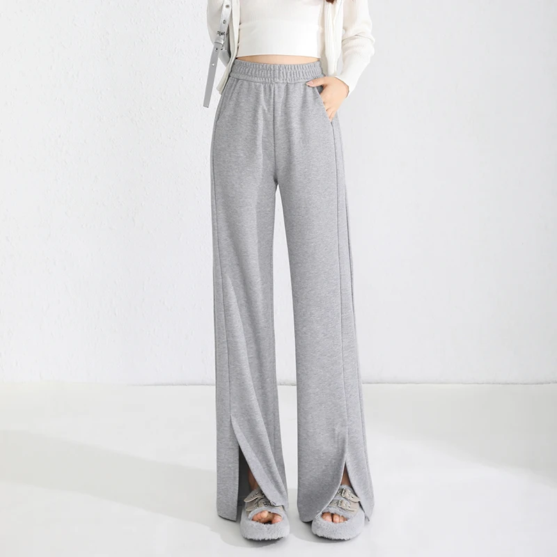 Осенне-зимние женские новые модные Универсальные широкие брюки с разрезом