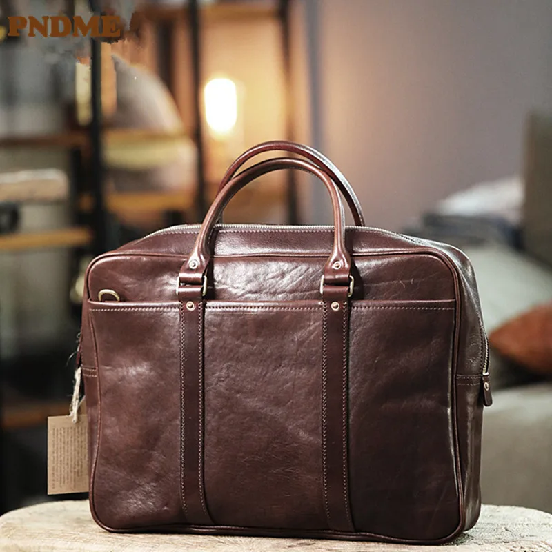 High-quality genuine leather men's briefcase business luxury real cowhide laptop handbag designer simple fashion messenger bag