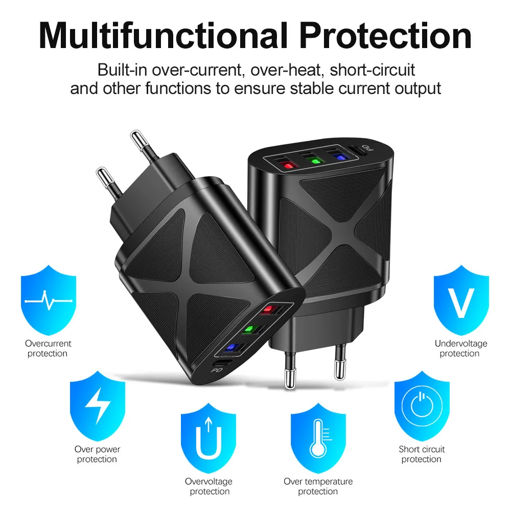 Сетевое зарядное устройство с 3 USB-портами и поддержкой быстрой зарядки 48 Вт |