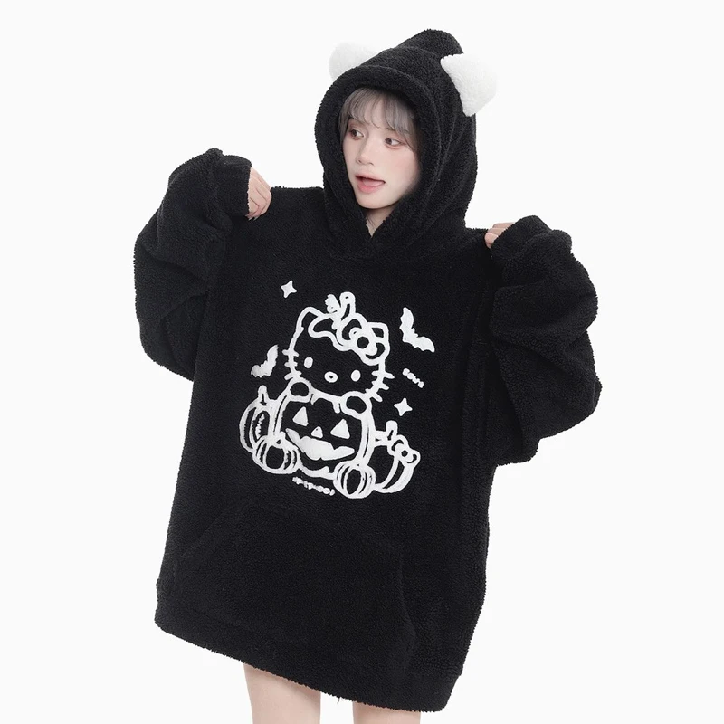 Забавный зимний Свитшот Hello Kitty с головой тыквы на Хэллоуин плюшевый кавайный