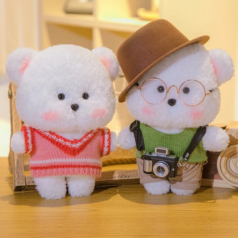 

1pc 20cm White Bear Plush Toy Kawaii Wear Clothes Teddy Bear Soft Stuffed Doll Kids Accompany Toy Girls Boys Birthday Gifts
