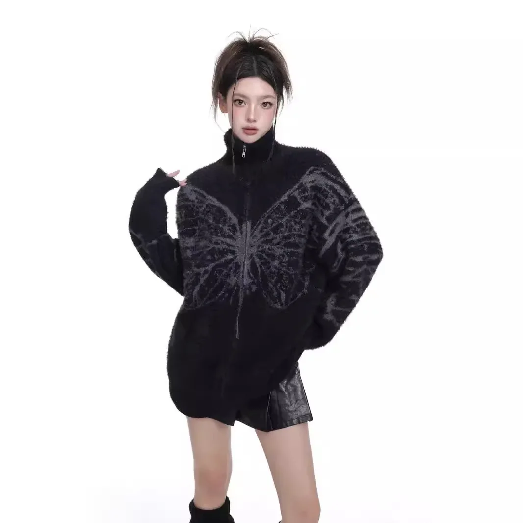 Черное поло в американском стиле с перекрестными краями 2024/свитер высоким