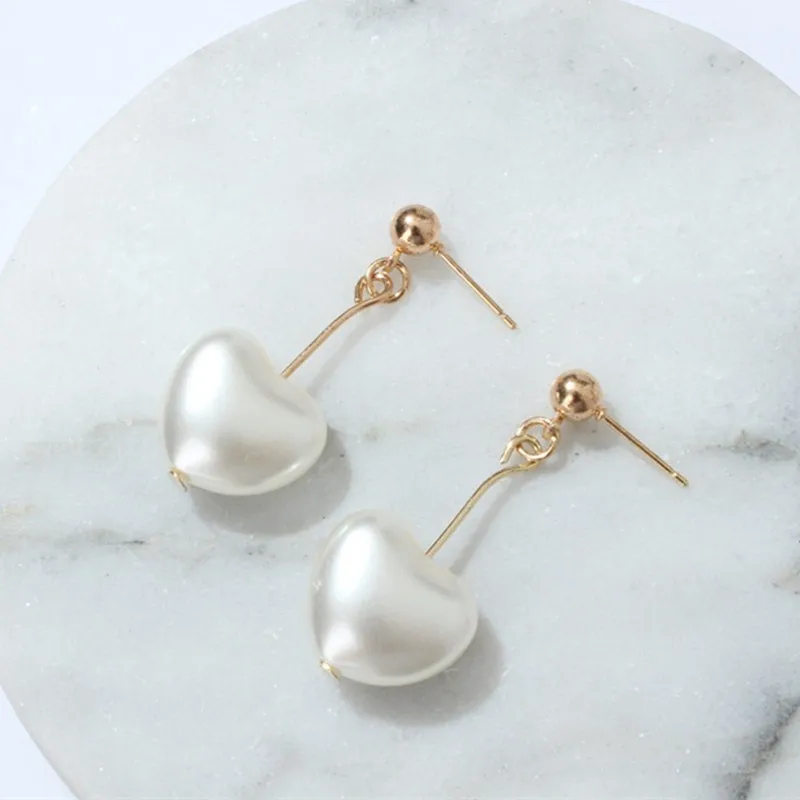 Элегантные милые серьги в форме сердца, винтажные длинные серьги с искусственным жемчугом для женщин и девушек, свадебные украшения, бижутерия, оптовая продажа, подарок для любимой