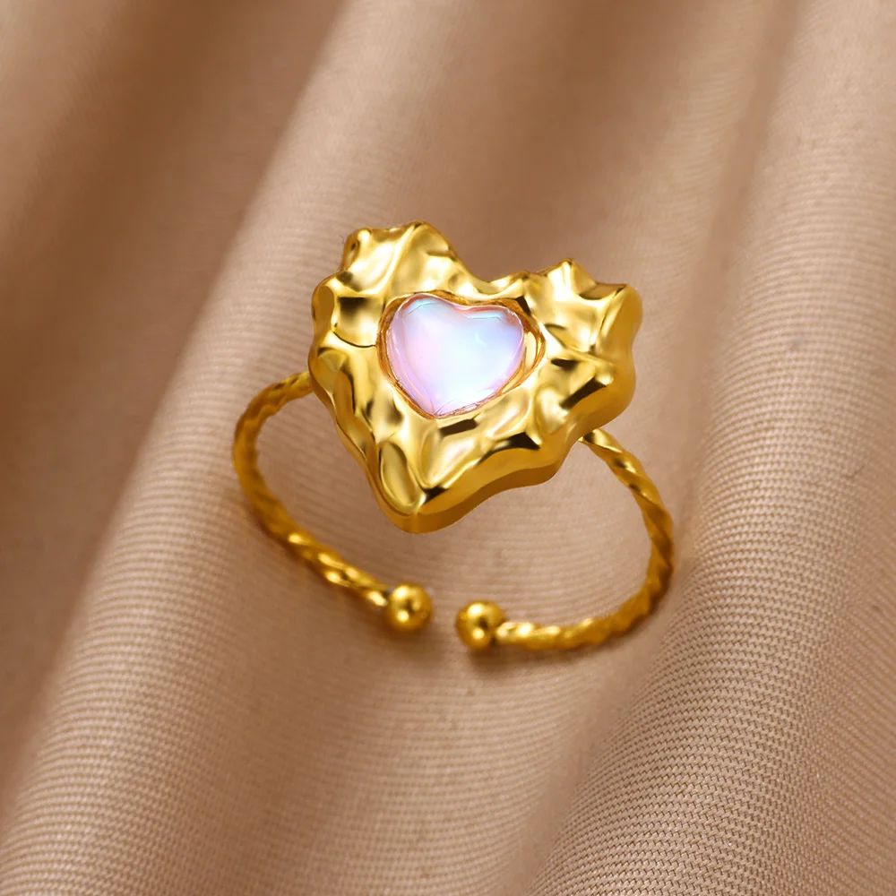 Женское кольцо из нержавеющей стали с розовым камнем