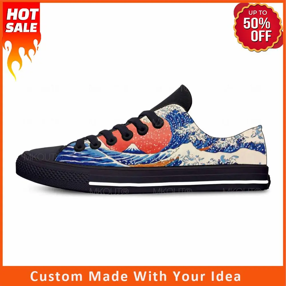 

Hot Japanese Anime Cartoon Great Wave Off Kanagawa Casual Cloth Shoes Low Top Comfortable Breathable 3D Print Men Women Sneakers
