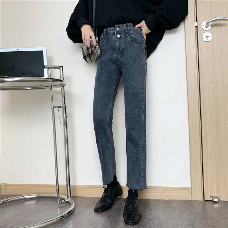 N0557  Straight-leg jeans women's new high-waisted slim-fitting cropped trousers jeans