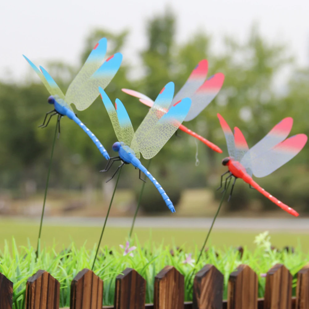 

Garden Supplies Decorative Stakes Dragonfly Stakes Outdoor PVC Yard Plants Flower Pot Bed Casement Boxes Yard Vase Art 10PCS
