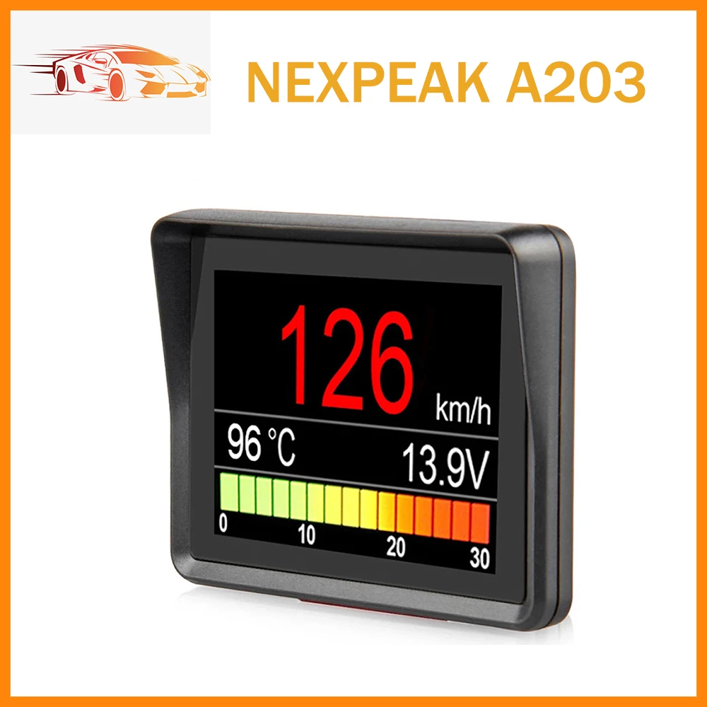 Бортовой компьютер NEXPEAK A203 OBD2, Цифровой Автомобильный бортовой компьютер с отображением скорости, расхода топлива, температуры, быстрое зарядное устройство