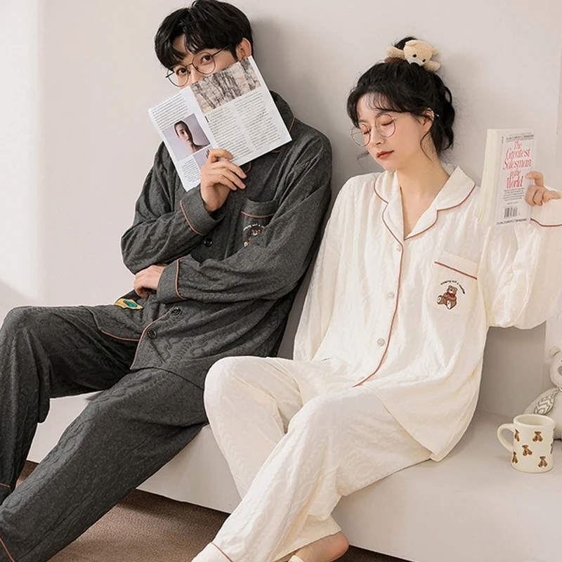 QUHENG 2022 New Autumn Women Men Pajamas Couple Set Long Sleeved Trouser Men Sleepwear Fashion Loungewea Sleepwear Home Clothing