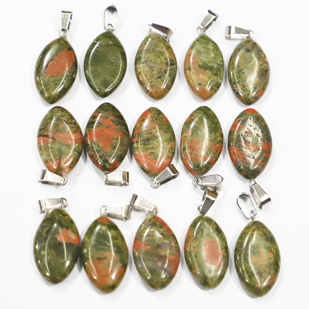 New Natural Unakite Stone Marquise Pendants Necklaces Reiki Charms DIY Jewelry Accessories Making Wholesale 24Pcs Free Shipping