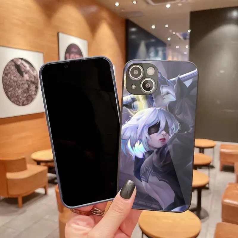 

Чехол для телефона Nier Automata 2b из аниме для iPhone 14 13 12 11 Pro Max X XR XS 8 7 Plus, стеклянный чехол для телефона