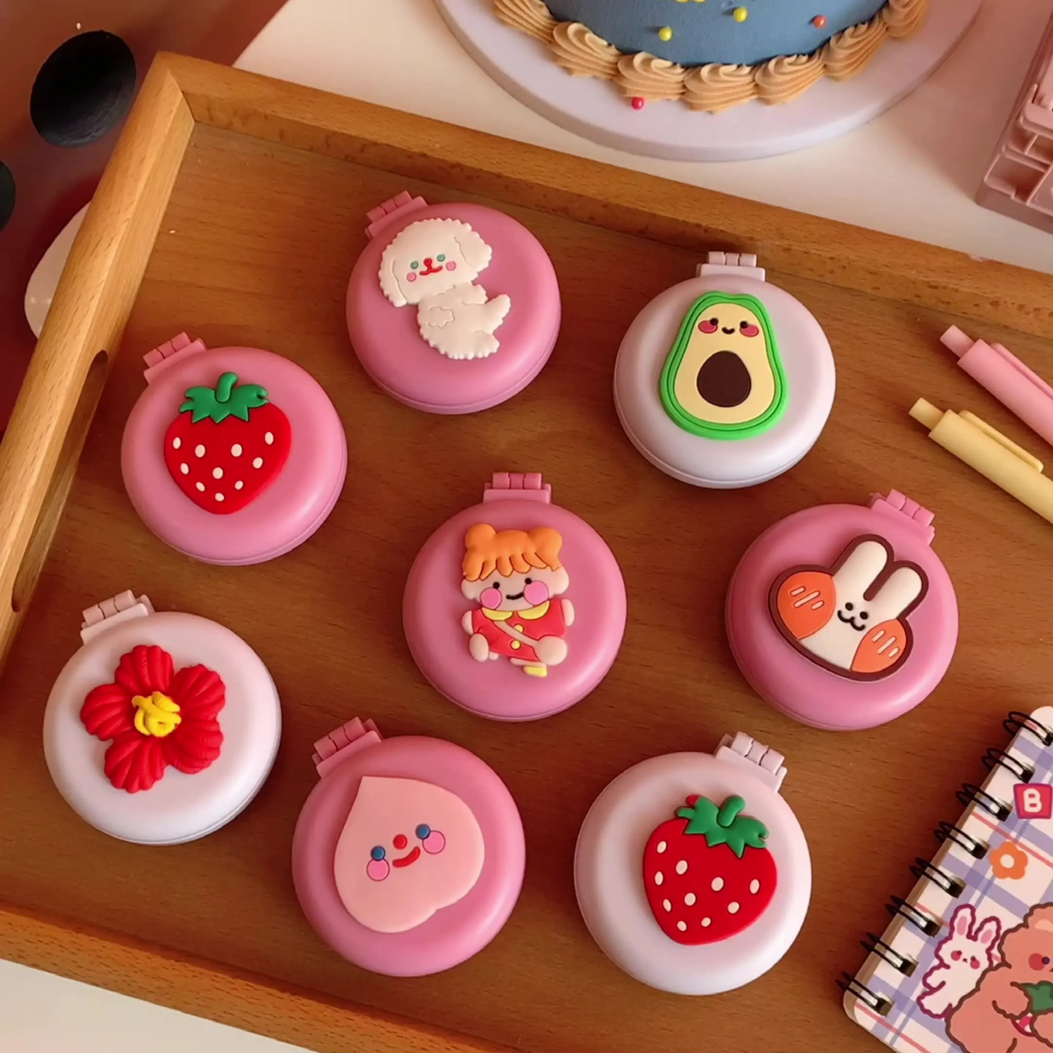 

Cute Cartoon Soft Silicone Single-Sided Portable Makeup Massage Hair Brush Comb with Girl Folding Round Mini Pocket Mirror