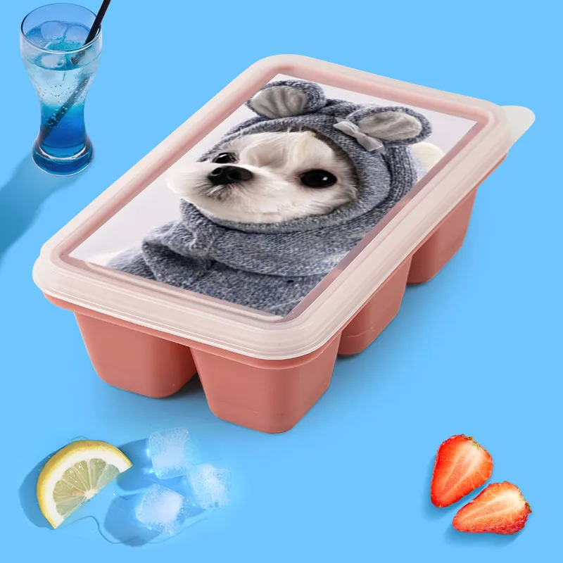 

Cute Dog Ice Cube Maker for Whiskey Cocktail 6 Grids Silicone Ice Cube Tray with Removable Lids Food Grade Fruit Molde Helado