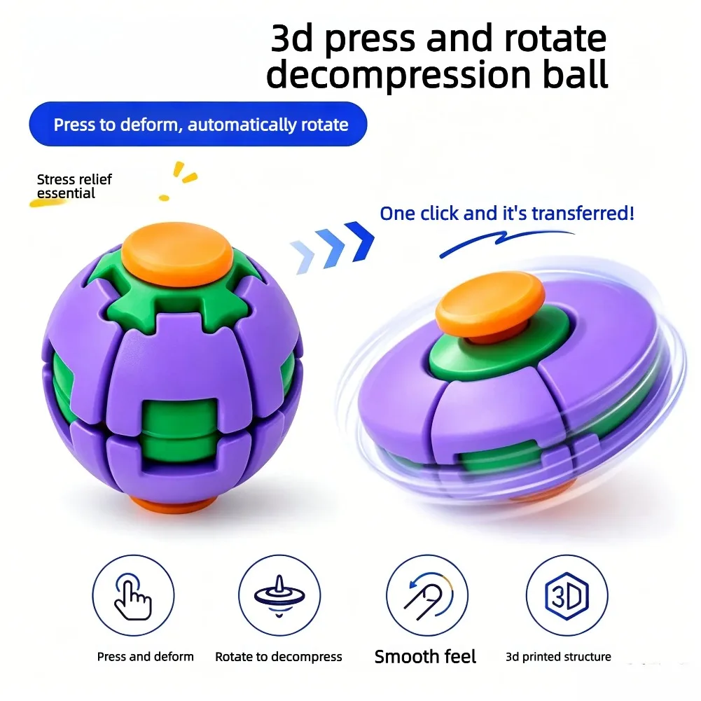 Фото Вращающийся 3D-печатный фиджет-шар: Сенсорная игрушка-гироскоп для снятия стресса, декор для стола, набор №2