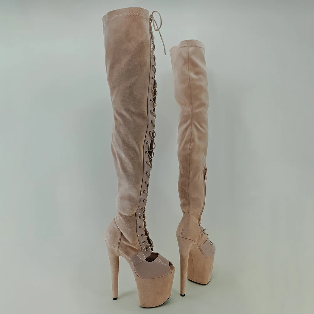 Leecabe Beige Suede 20CM Pole dancing shoes High Heel platform Boots Pole Dance boots