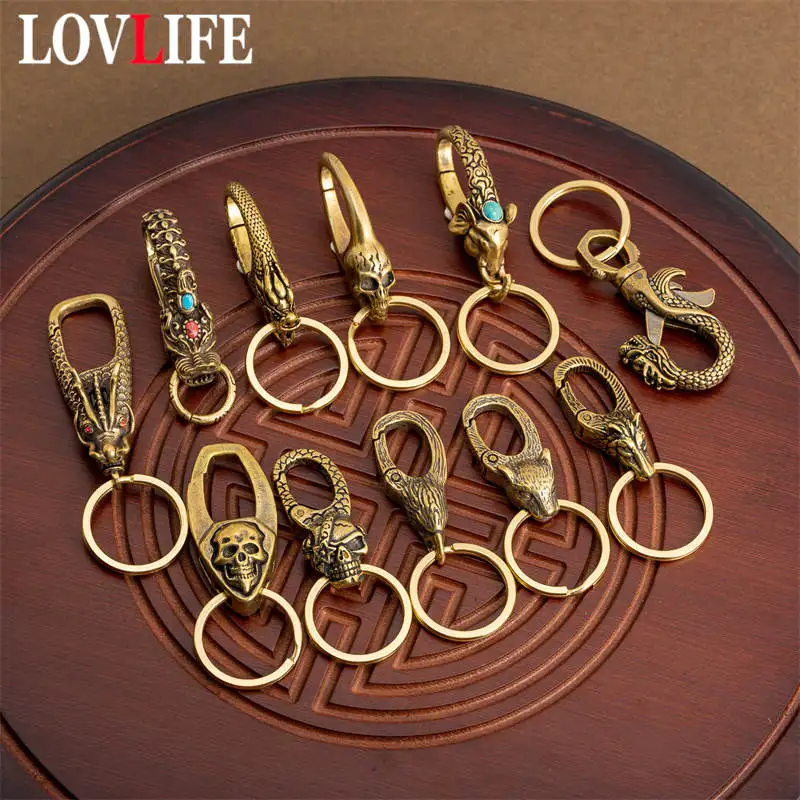 Латунный брелок с драконом Фениксом леопардом лисой Орлом черепом головой