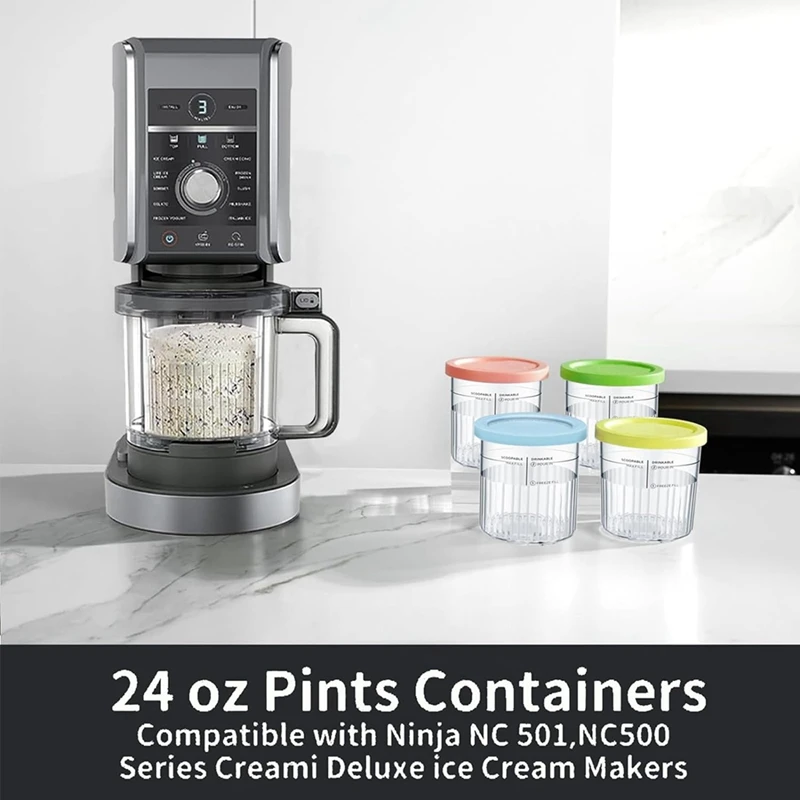 Сменные контейнеры для мороженого пинты и крышки Ninja Creami 24 унции чашки Deluxe NC501