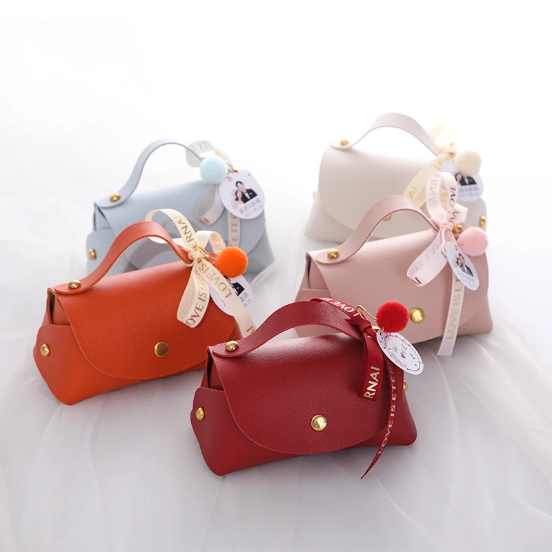 Portable Leather Pu Candy Bags Lady Handles Baby Shower Favors Packaging Party Supplies Wholesale