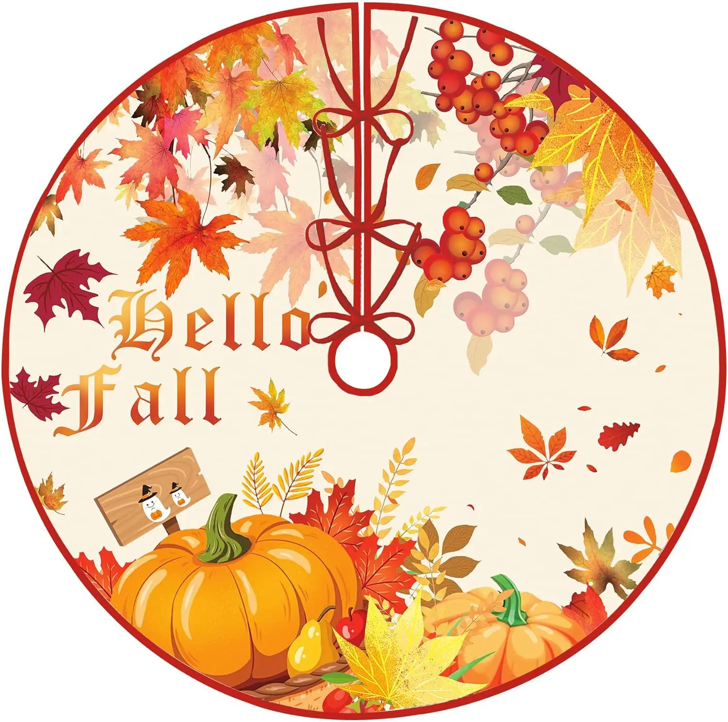 Юбка на елку Hello Fall 30 дюймов осенняя юбка с кленовыми листьями и ягодами для