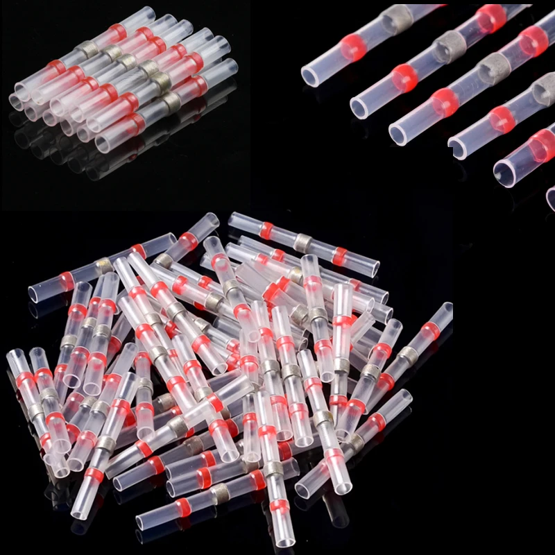 10-100 шт. красные термоусадочные стыковые разъемы 22-18AWG для пайки, автомобильные морские изолированные провода, клеммы