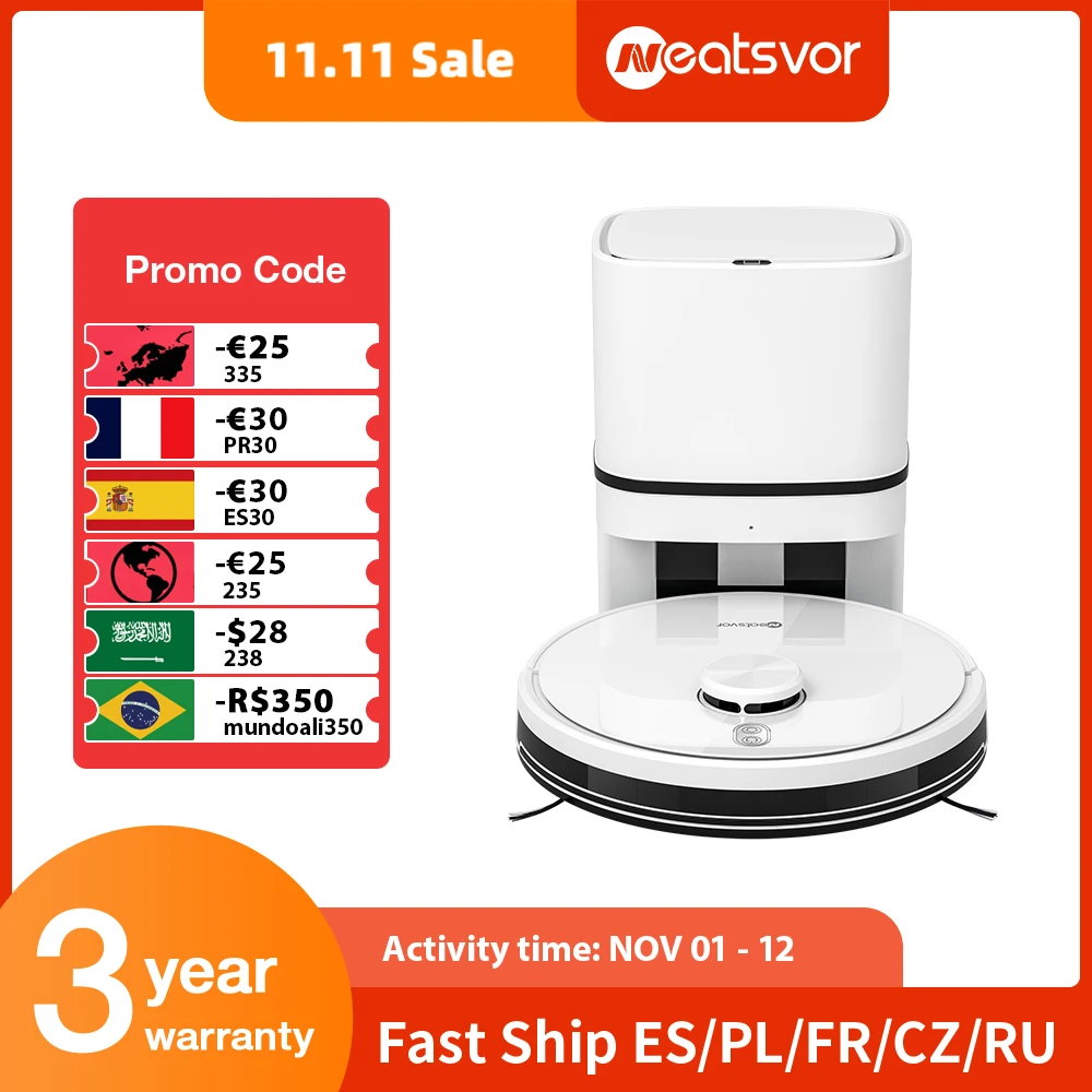

Neatsvor S600 Robot Vacuum Cleaner Laser Navigation 6000pa Automatic Dust Recovery Sweeper Wet Washing Carpet cleaner for Home