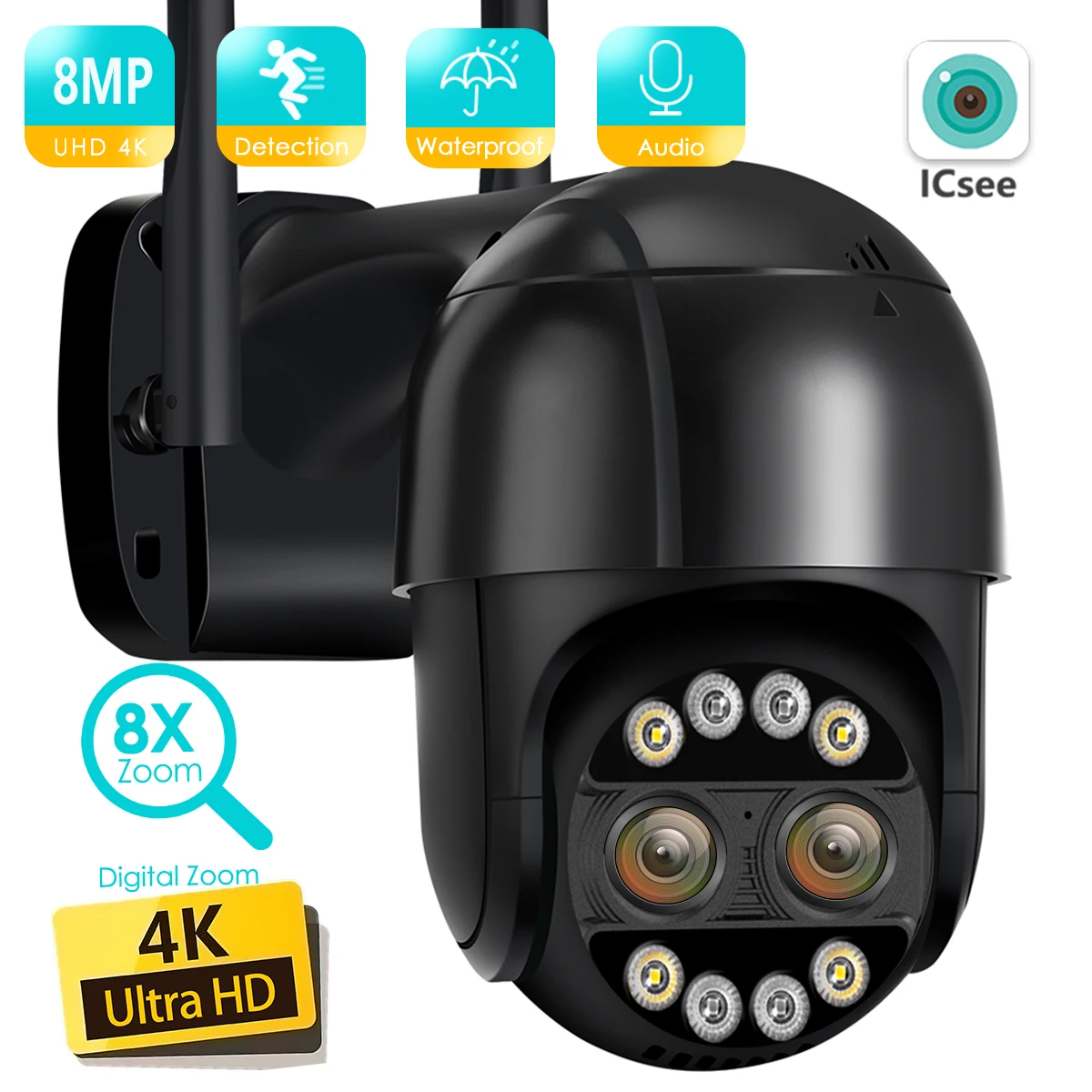 

BESDER 8MP 4K 8x Hybrid Zoom 2.8+12mm Dual Lens PTZ IP Camera WiFi Human Detection 4MP Audio Security Video Surveillance Camera
