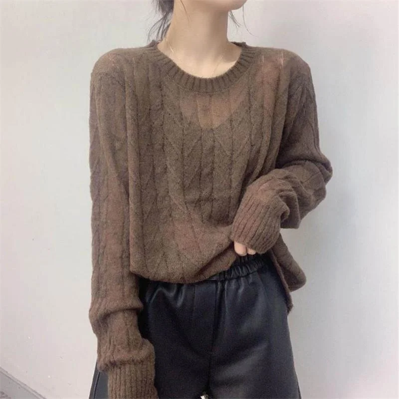 

Pullover Sweater 203 Women Knitted Sweater French Small Top Versatile Temperament Sunscreen Shirt Summer O Neck Loose Sweater