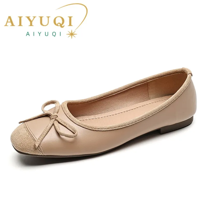 AIYUQI Mary Jane Shoes Women 2023 New Summer Flat Shallow Mouth Women Loafers Large Size 41 42 43 Bow Bean Shoes Women