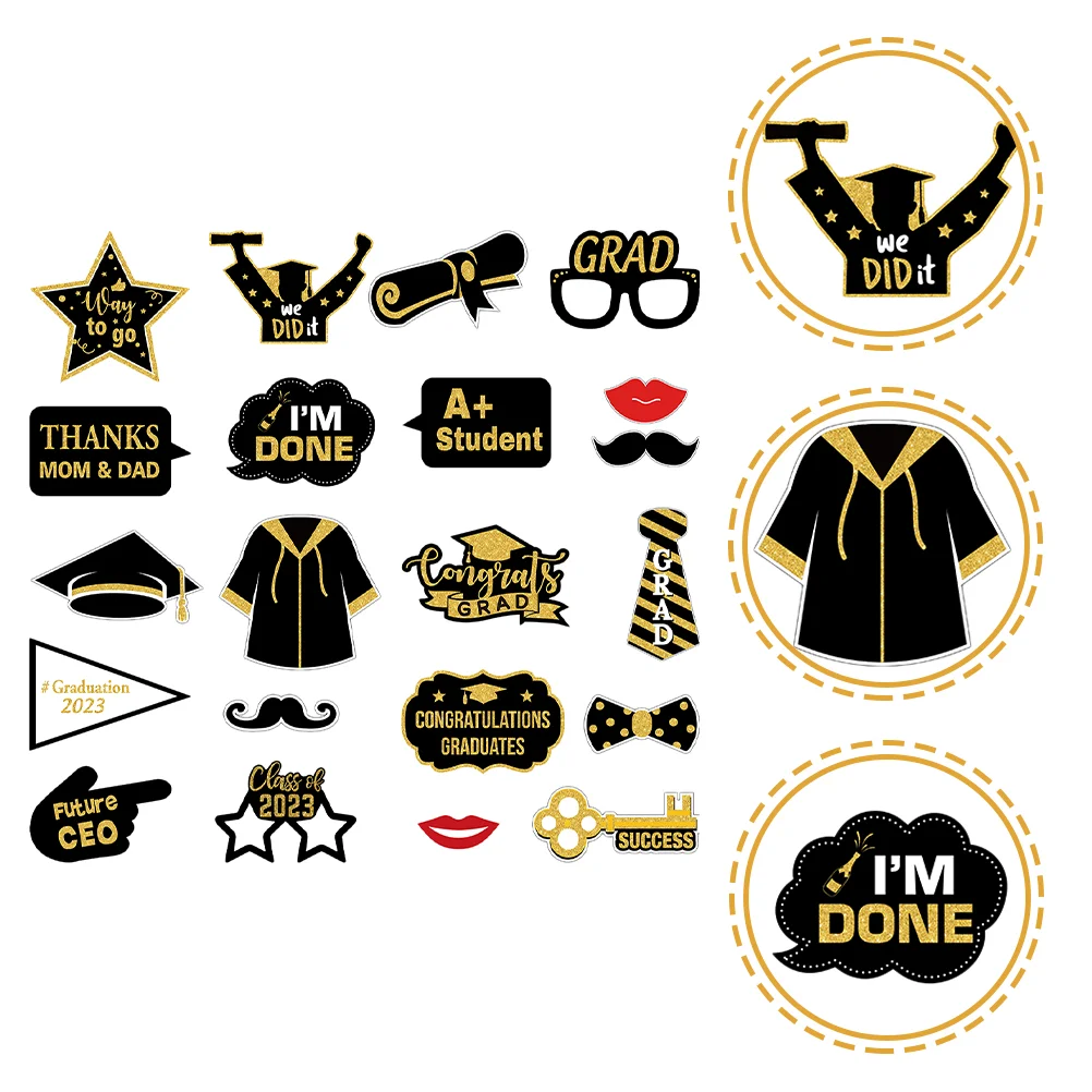 

21 Pcs Graduation Photo Props Ornaments Pictures Party Photobooth Props Paper Handheld Photo Props Wood Party Props