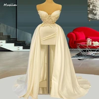 ivory hi low prom dress mermaid sweetheart front short long train beaded night evening gowns women cocktail party dress sexy