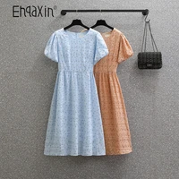 ehqaxin dresses for womens 2022 summer short sleeve casual temperament printed chiffon french high waist a line dress lady l 4xl