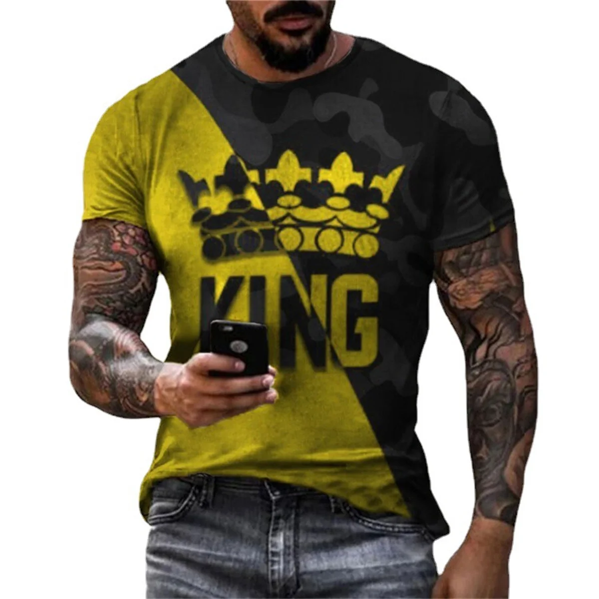 

Explosive Comfortable Soft Breathable Street Style Elegant Generous Crown 3D Print Men and Women with the Same Summer Short-slee