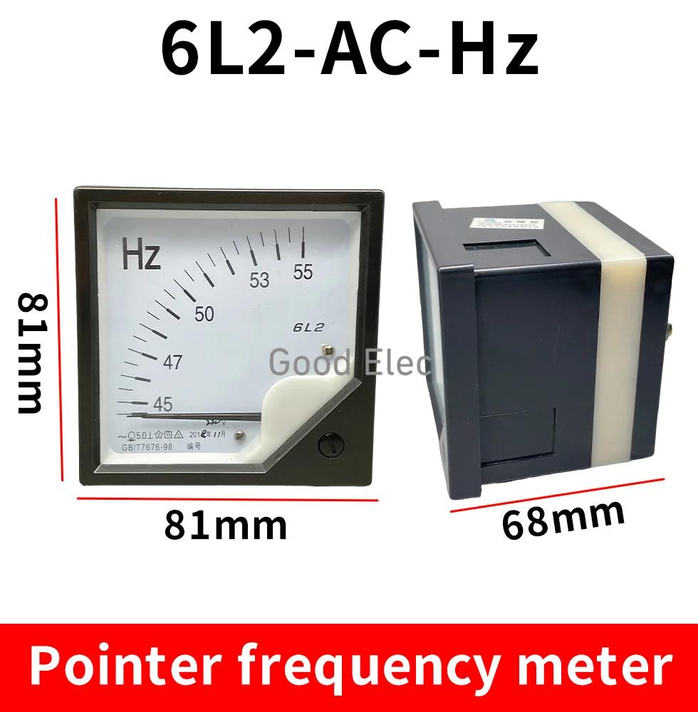 Medidor de Frequência AC 6L2Hz 45-55Hz 100 В 220 380 Voltímetro 6L2 Hertz Tensão Ponteiro Quadrado 80x80 мм