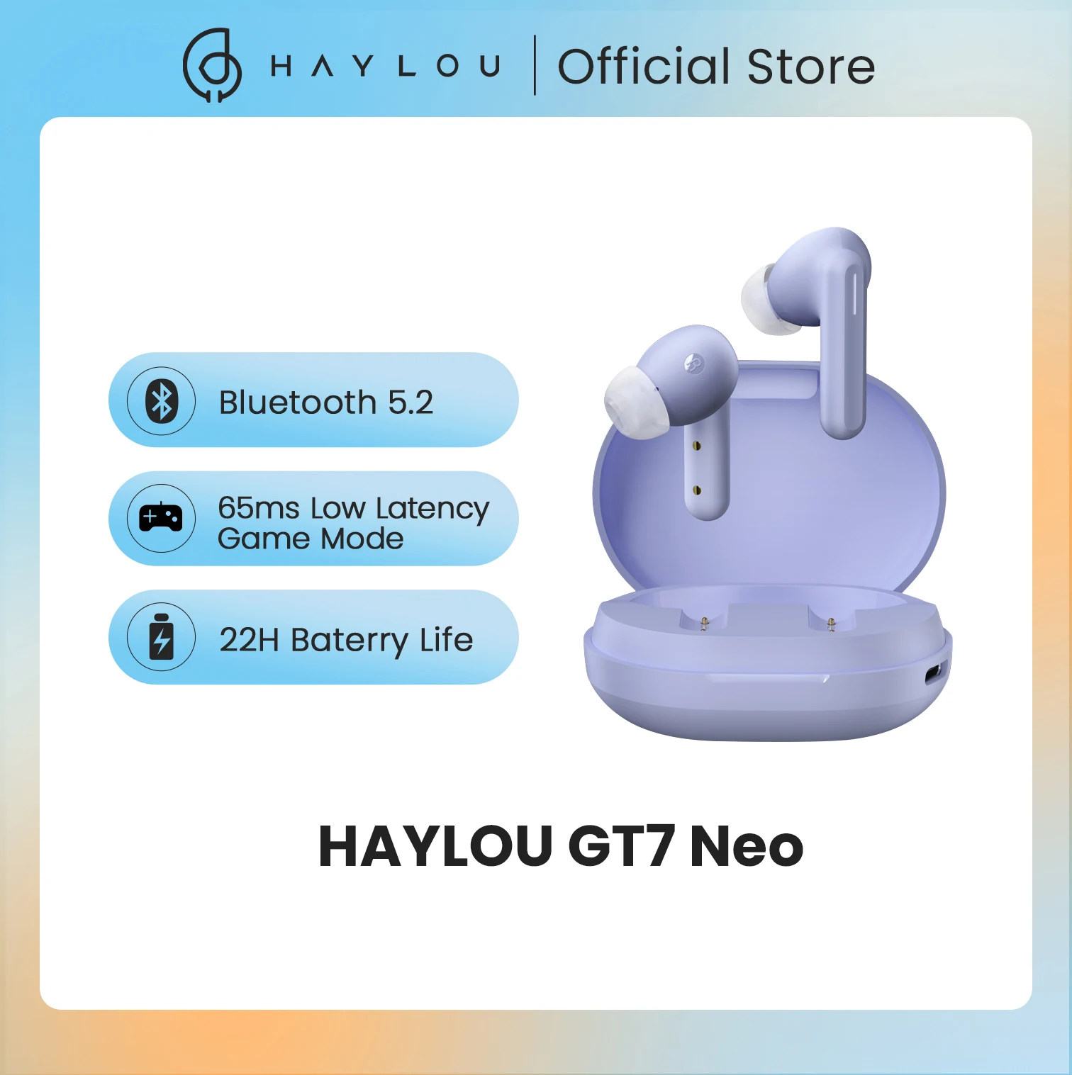 TWS HAYLOU GT7 Neo Wireless Earbuds Dual Host Mode Bluetooth 5.2 Headphones AAC Audio Decoding Smart Touch Sports Earphones 3.9g