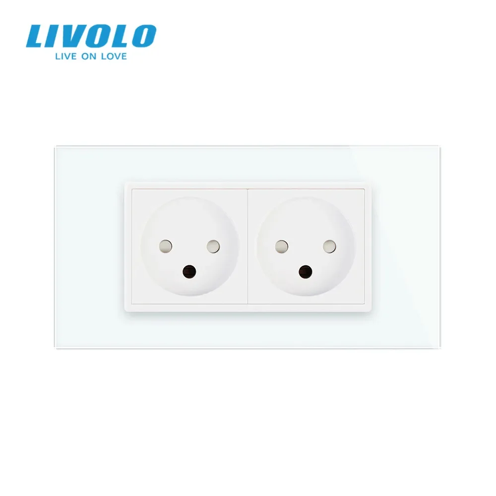 Фото Оригинальная двойная израильская розетка LIVOLO, панель из закаленного стекла 16 А, 100 ~ 250 В переменного тока, сиамская конструкция, электрическая розетка №4