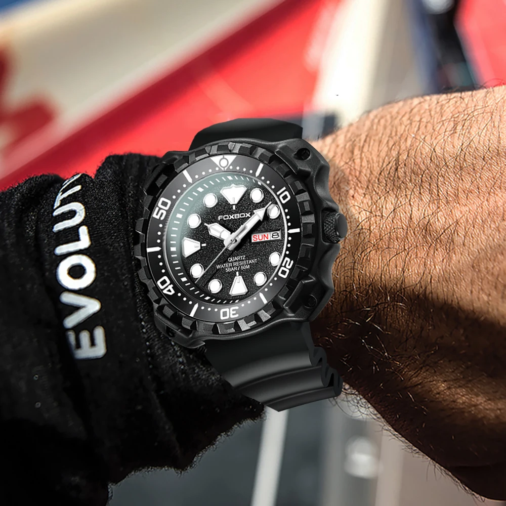 New Fashion Watch For Men Silicone belt Chronograph Sport Wristwatch 50M Waterproof  Luminous Dive Male Clocks Relogio Masculino