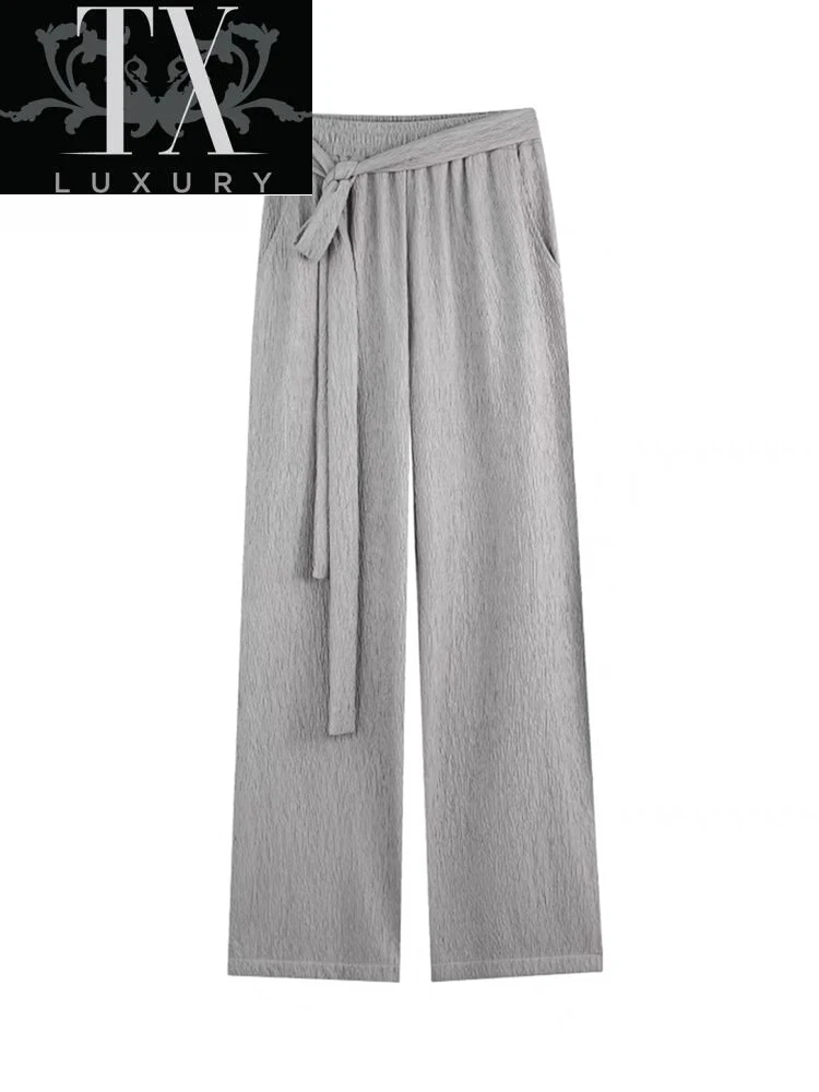 

2022 Spring Summer Female Solid Wide Leg Women Full Length Pants Ladies High Waist Simple Casual Straight Trousers