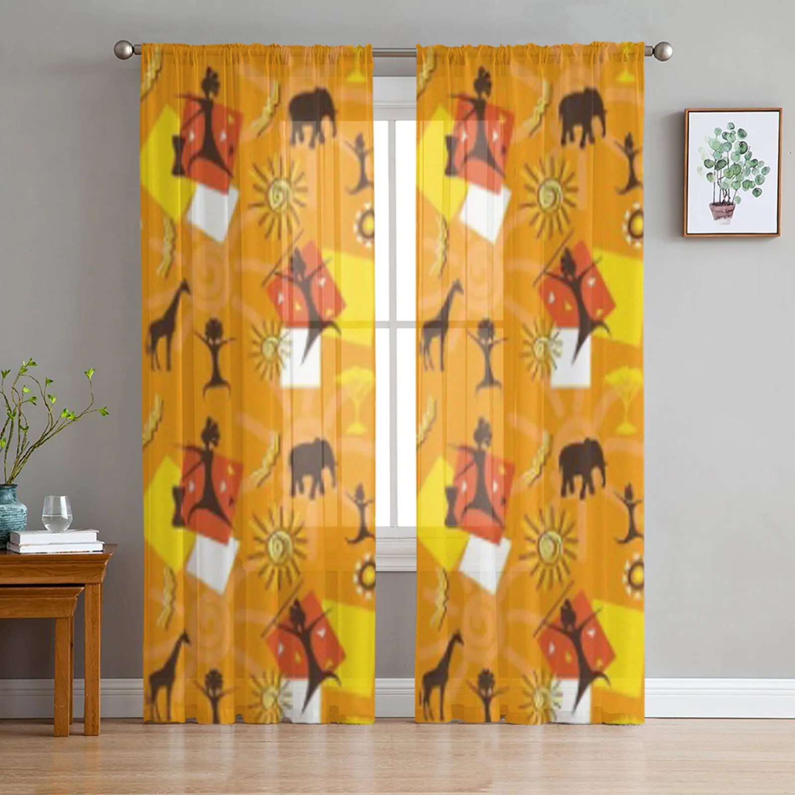 

African Elephant Giraffe Tulle Sheer Curtains for Living Room the Room Bedroom Kitchen Decoration Voile Organza Curtains