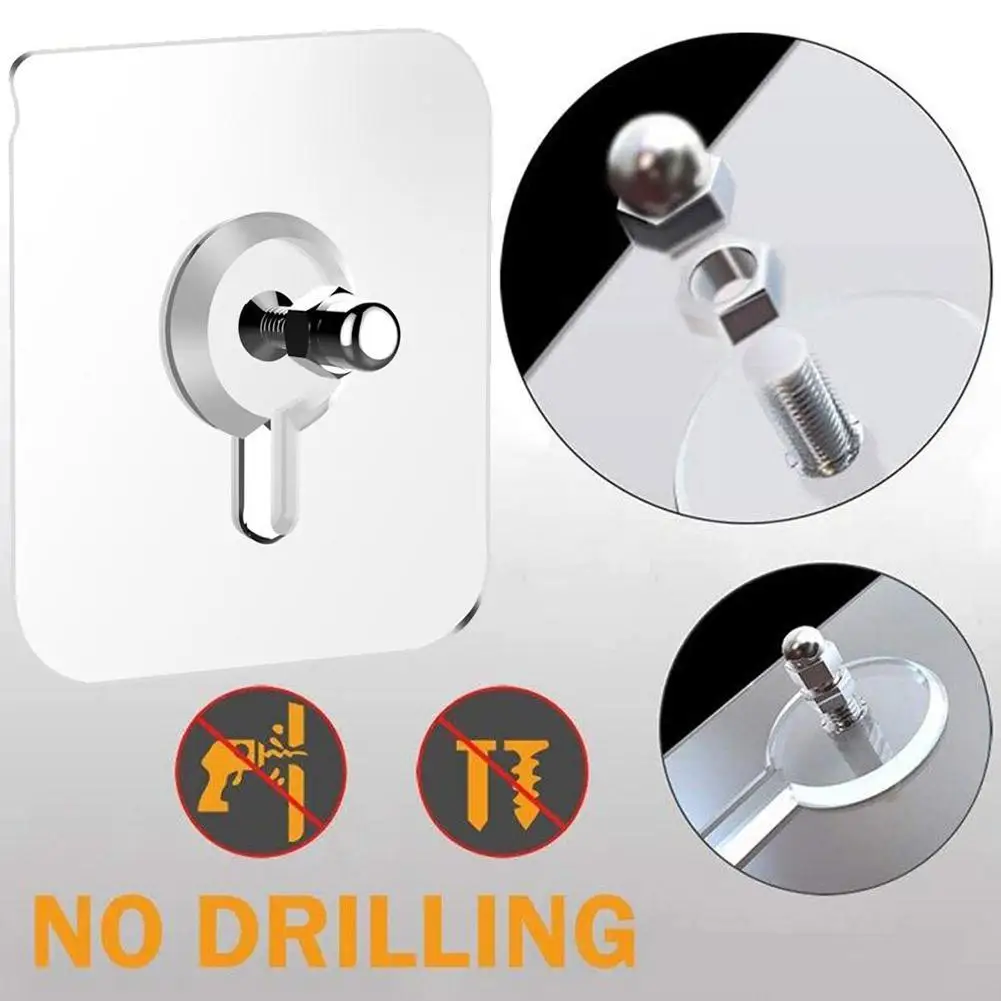 

5PCS Transparent Stainless Steel Strong Self Adhesive Hooks Key Storage Hanger for Kitchen Bathroom Door Wall Multi-Function