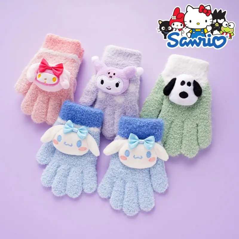 

Sanrios Plush Gloves Kuromi Anime Peripherals My Melody Autumn Winter Thickened Warm Knitted Cotton Gloves Student Christma Gift