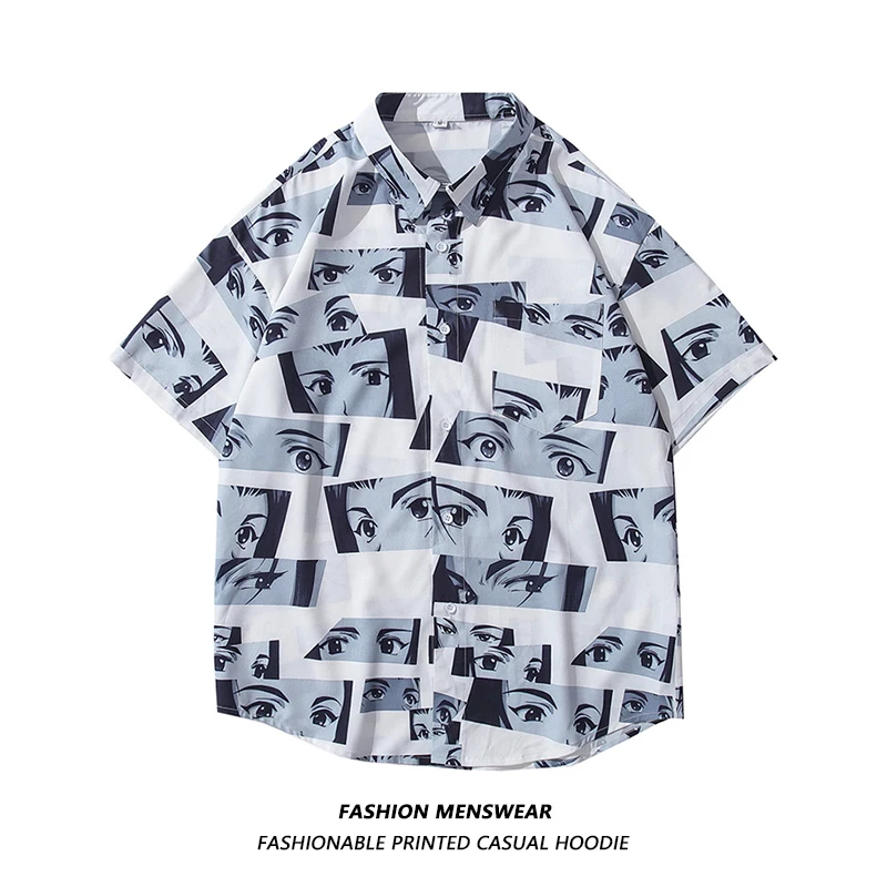 

Oversize 2022 summer Japanese cartoon printing new personality joker couples casual shirts for male female students