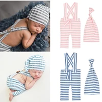 newborn photography props strap pants cap outfits baby stripe romper long tail hat set baby costume cute clothing