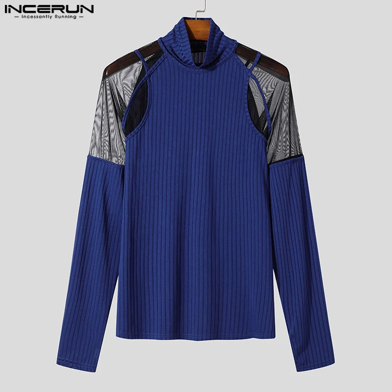 INCERUN мужские повседневные футболки с длинными рукавами 2024 простые элегантные