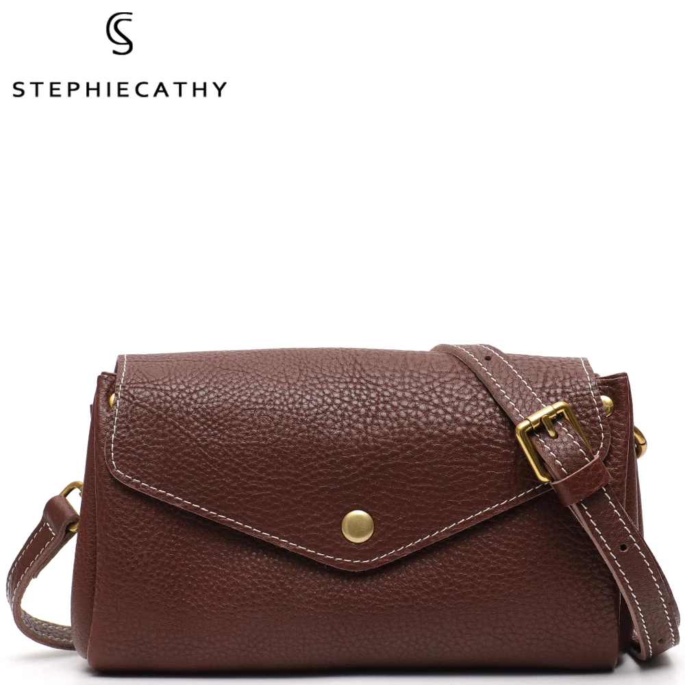

SC Soft Genuine Leather Shoulder Bag For Women Vintage Small Flap Messenger Handbag Multi Pockets Female Casual Crossbody Purses