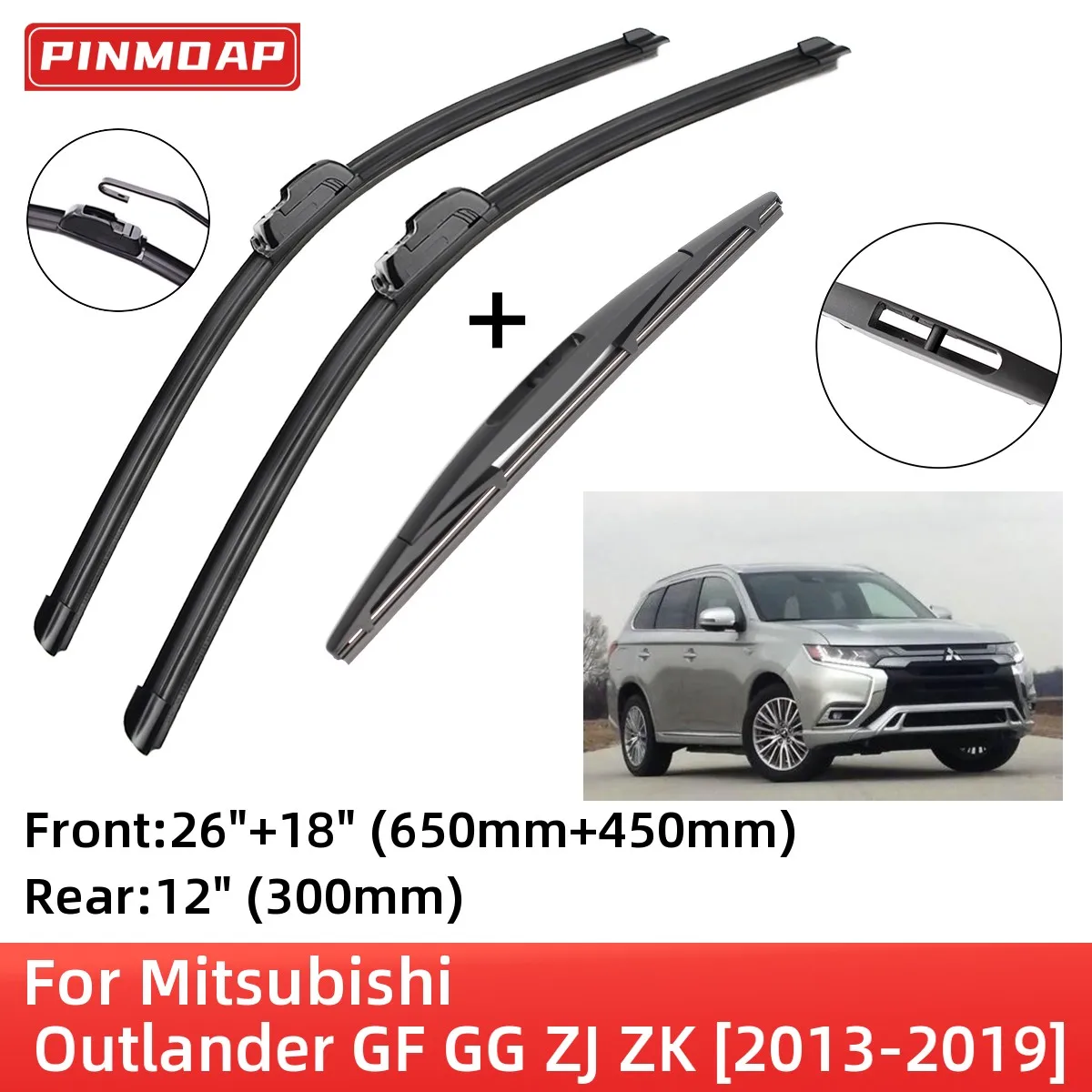 For Mitsubishi Outlander GF GG ZJ ZK 2013-2019 Front Rear Wiper Blades Brushes Cutter Accessories J Hook 2014 2015 2016 2017