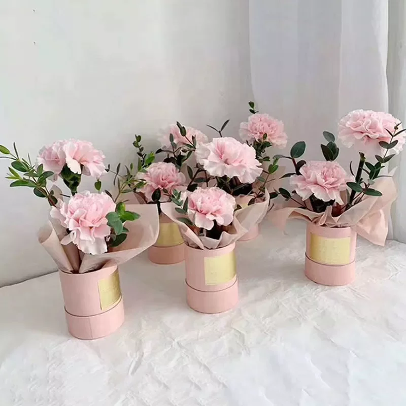 

New Paper Flower Arrangement Box With Lid Bucket Florist Bouquet Boxes Barrel Gift Packing for Valentine's Day Wedding Party